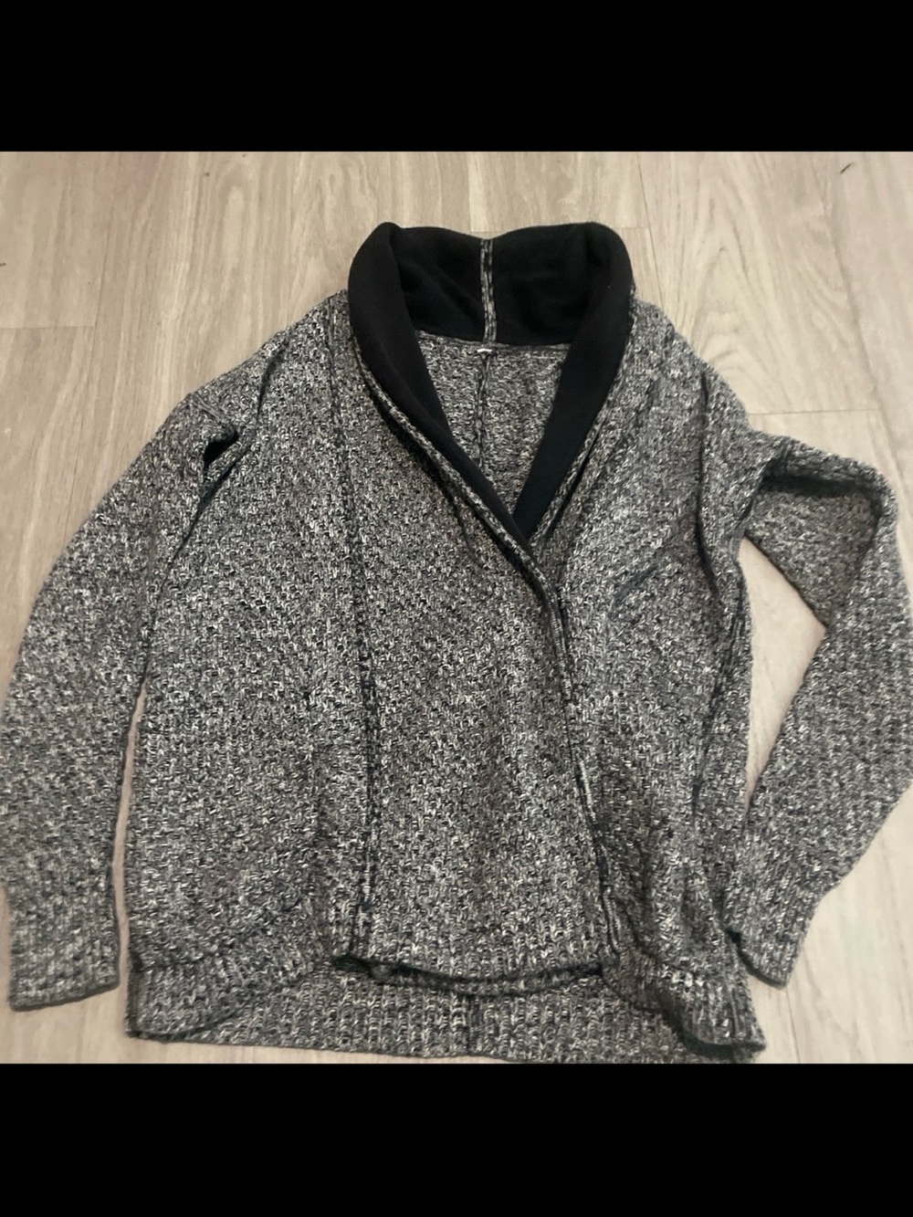 lululemon athletica Marled Gray and Black Shawl-Collar Cardigan